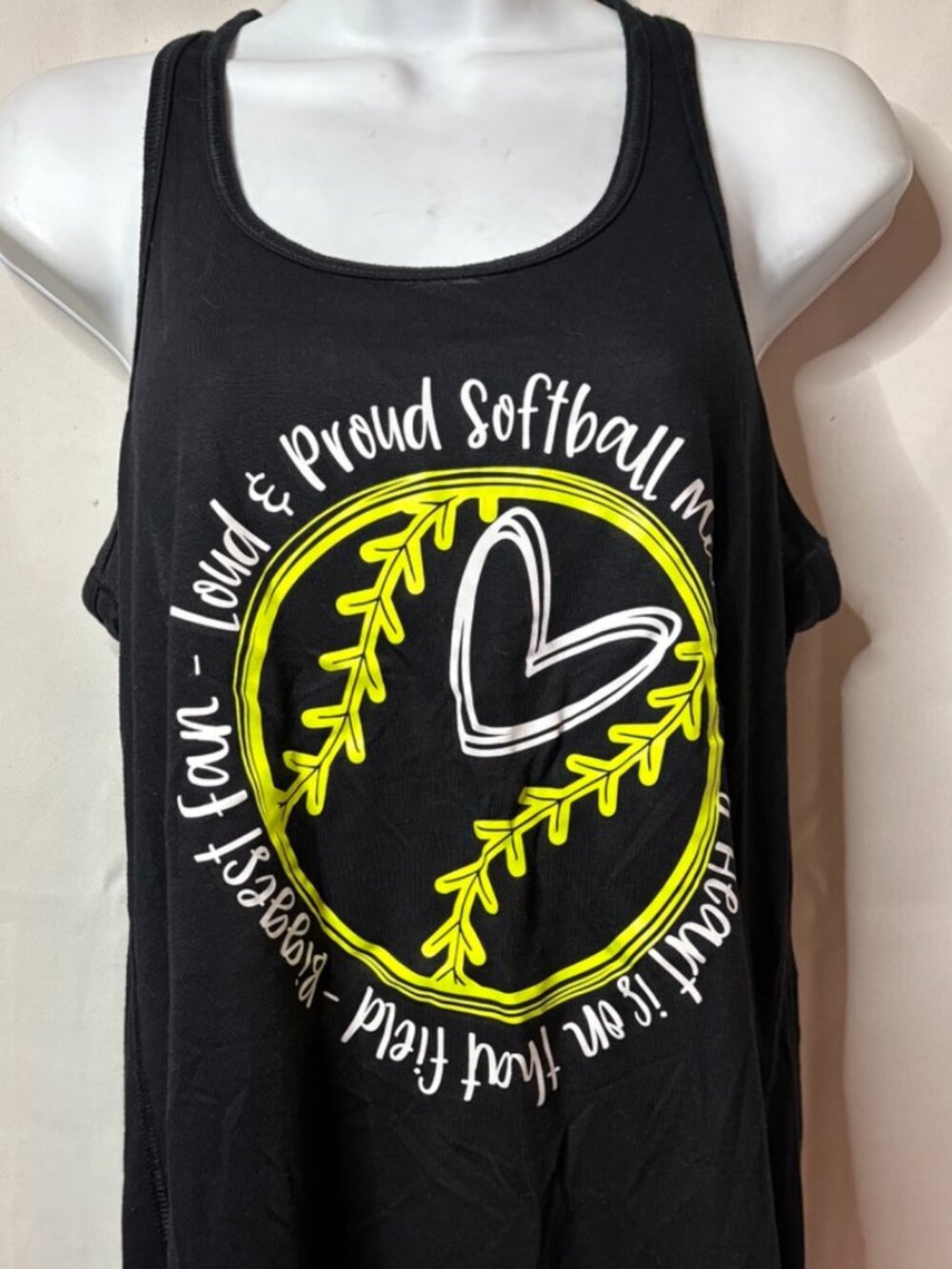 Women's Bella Size M - Black Sheer Softball Mama Razor Back Tank Top